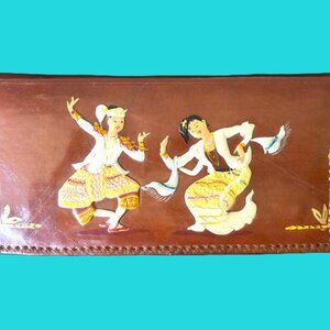 Vintage 1950's Leather Handcrafted TPS Mandalay Burma Wallet with Dancers EUC